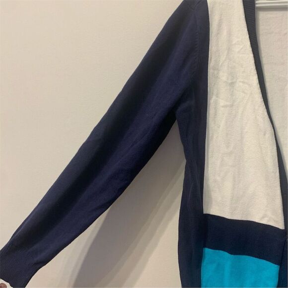 Izod Women's V-Neck Color Block cotton Blue Cardigan Sweater Size L Multicolor - Picture 3 of 7
